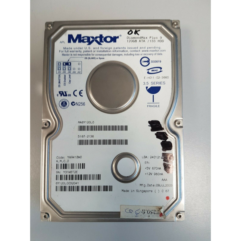 Maxtor - Disque Dur 80Go SATA 3.5 Maxtor DiamondMax 10 6V080E0 7200RPM 8Mo  - Disque Dur interne - Rue du Commerce