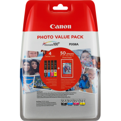 Cartouche Canon 551 BK/C/M/Y - Pack Photo Value