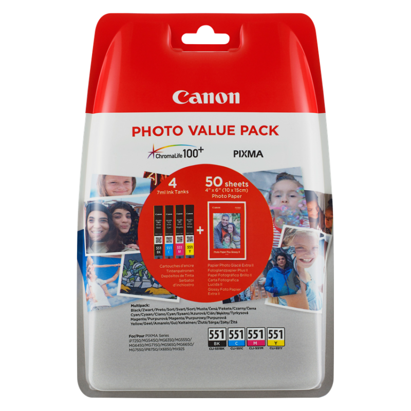 Cartouche Canon 551 BK/C/M/Y - Pack Photo Value
