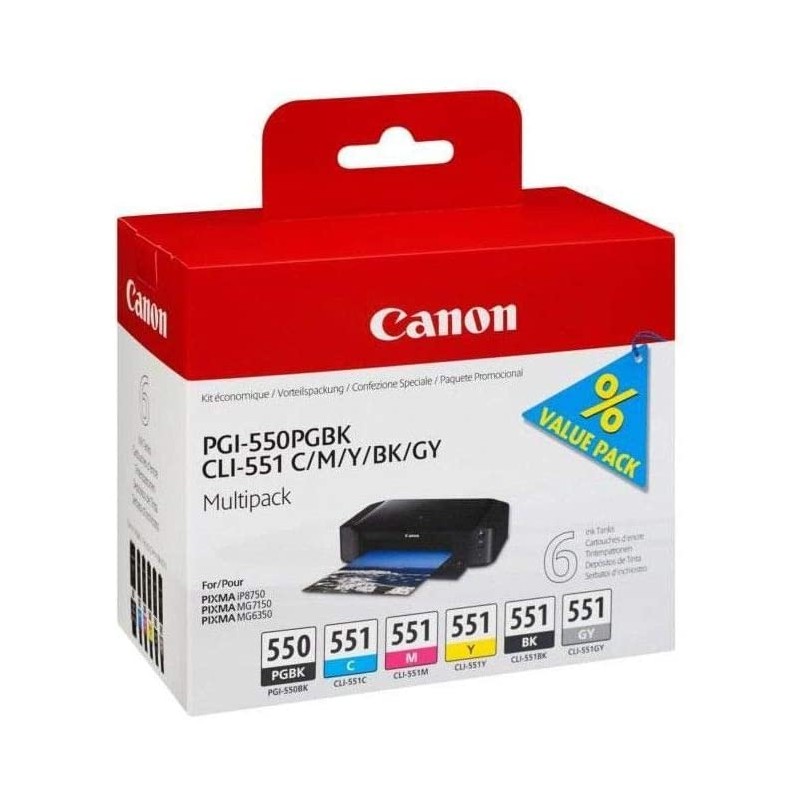 cartouche Canon 550 - 551 - Pack 6 Cartouches